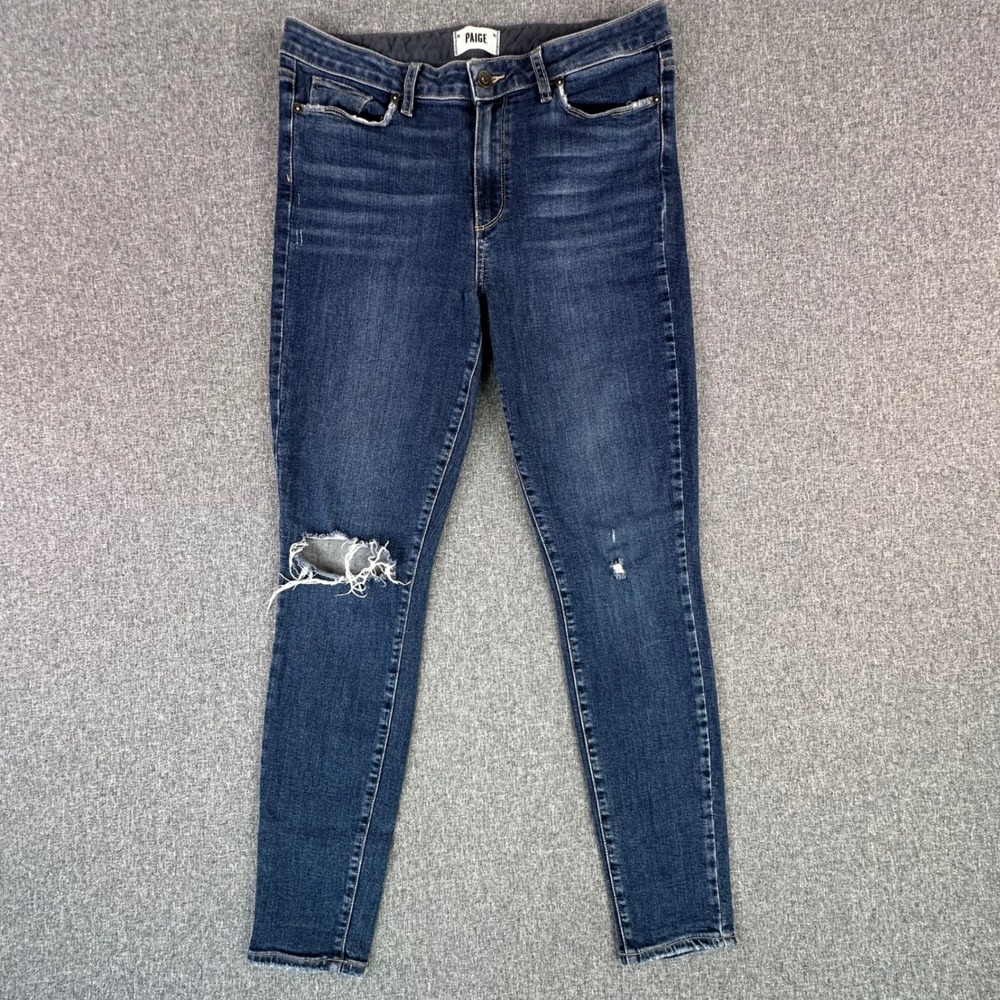Paige Jeans Women 31 Hoxton Ultra Skinny Blue Distressed Knee Good